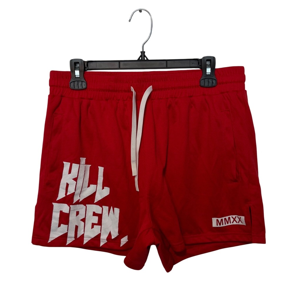 Kill Crew Muay Thai Mesh Shorts Mens XL Red Drawstring Mid Thigh MMA Athletic